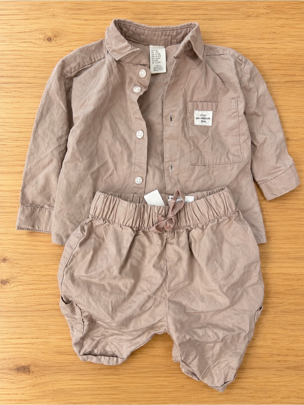 3/$10 - H&M Kids Two-Piece Shirt & Pants Set - Taupe 4-6M